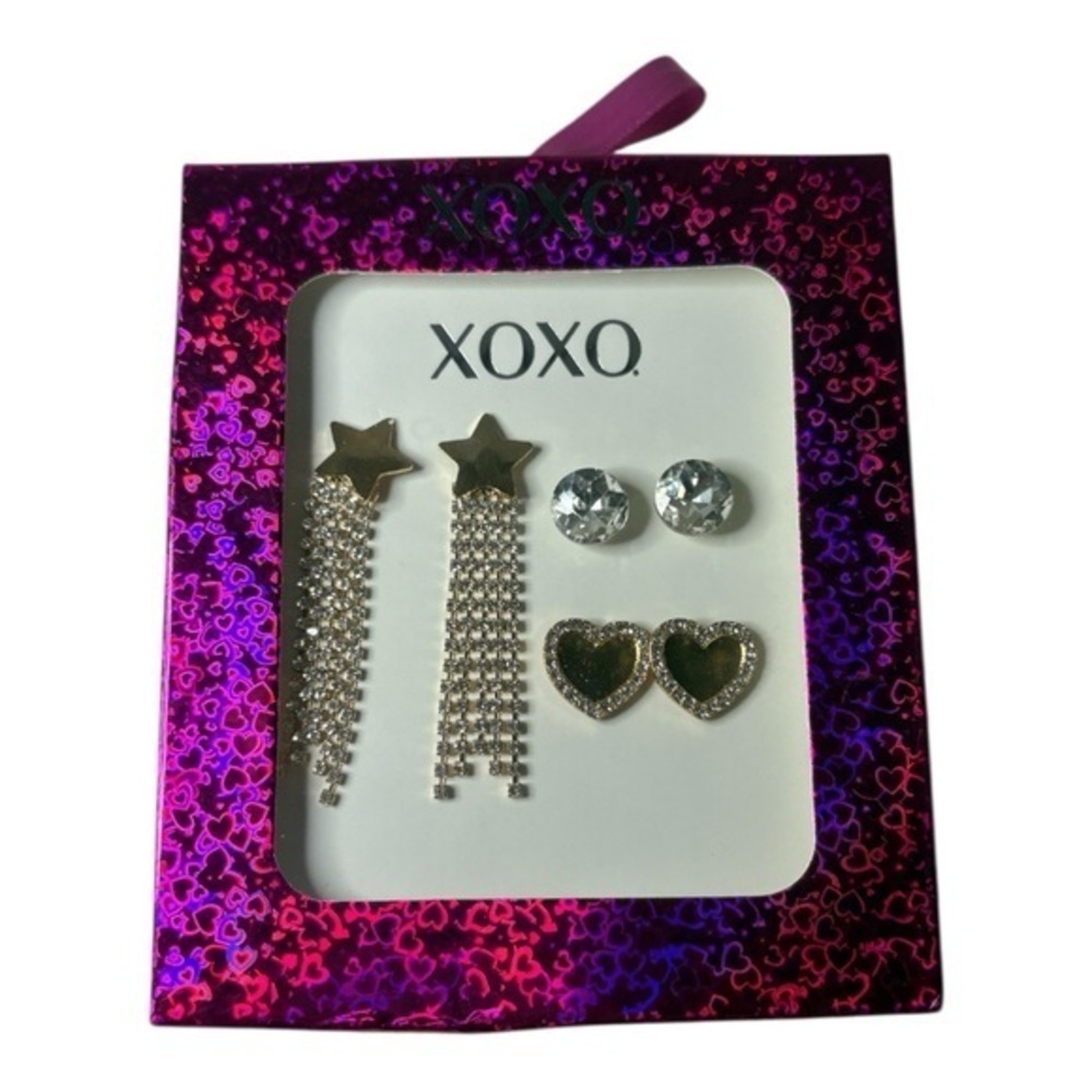 3/$25 XOXO Set of 3 Star and Heart Earring Trio in Silver and Gold Earrings